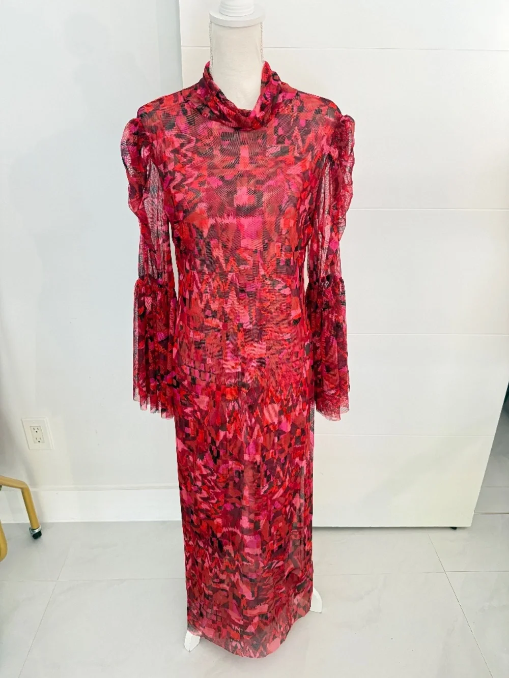 MISA Electra Crimson Red Long High Neck Maxi Dress NWT XL
